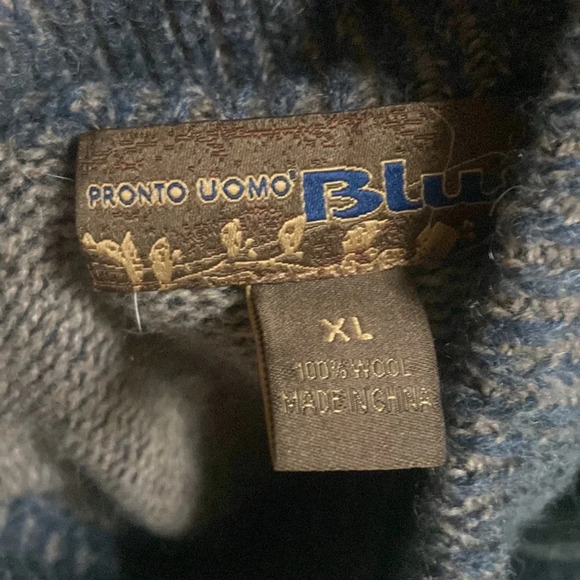 Pronto Uomo Men’s 100% Wool Cardigan Zip Up Sweater Elbow Patch Sz XL - Picture 4 of 4